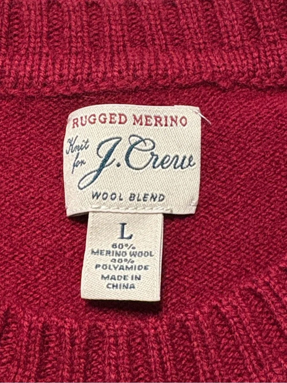 J. Crew Rugged Merino Wool Blend Crewneck Sweater Size Large Cranberry Fall